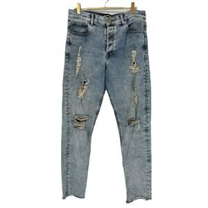 Express Jeans Y2K Acid Wash Distressed Denim Jeans Slim Leg High Rise Size 4